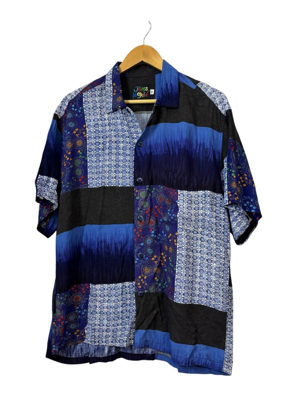 JAMS WORLD Button Down Cosmic Floral Patchwork Short Sleeve Men’s M